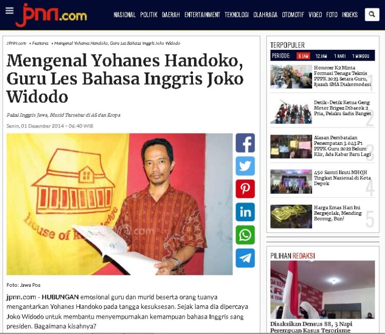 Mengenal Yohanes Handoko Guru Les Bahasa Inggris Joko Widodo